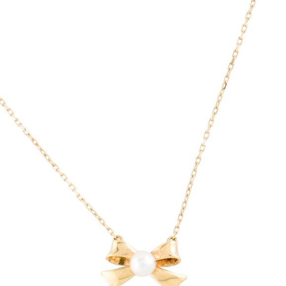 MIKIMOTO 18K 750 YELLOW GOLD CULTURED PEARL BOW PENDANT NECKLACE - Picture 3 of 9